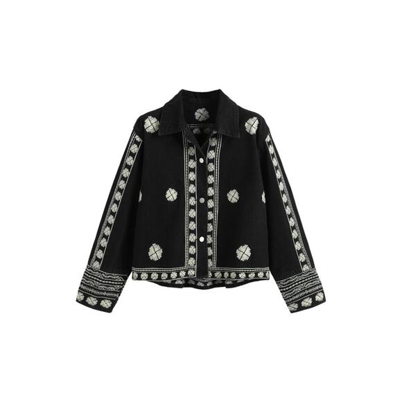 Zara Black Embroidered Button Front Jacket Women’s Size S Boho Folk Western - Picture 1 of 9